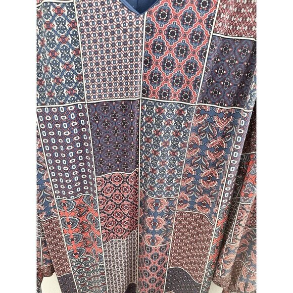 Cato Blue & Red Patchwork Balloon Sleeve‎ Lined Dress Womens Size 22/24W Boho - Picture 3 of 11